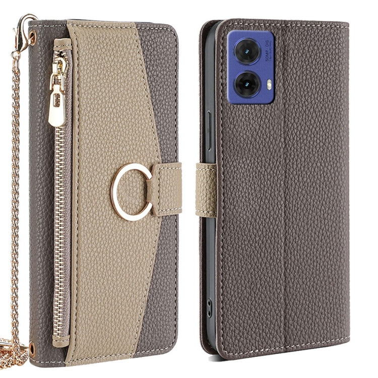 For Motorola Moto G85 5G Crossbody Litchi Texture Leather Phone Case(Grey) - Motorola Cases by PMC TechLife | Online Shopping South Africa | PMC TechLife | Buy Now Pay Later Mobicred