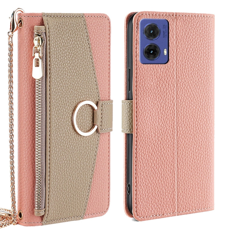 For Motorola Moto G85 5G Crossbody Litchi Texture Leather Phone Case(Pink) - Motorola Cases by PMC TechLife | Online Shopping South Africa | PMC TechLife | Buy Now Pay Later Mobicred