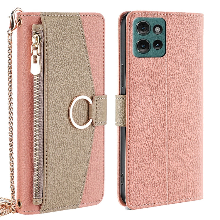 For Motorola Edge 50 5G Crossbody Litchi Texture Leather Phone Case(Pink) - Motorola Cases by PMC TechLife | Online Shopping South Africa | PMC TechLife | Buy Now Pay Later Mobicred