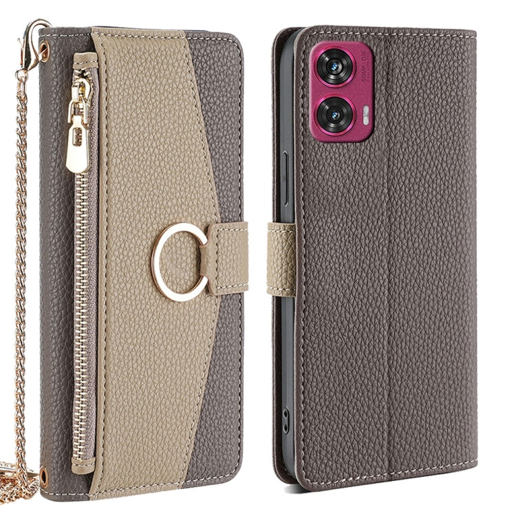 For Motorola Edge 50 Fusion 5G Crossbody Litchi Texture Leather Phone Case(Grey) - Motorola Cases by PMC TechLife | Online Shopping South Africa | PMC TechLife | Buy Now Pay Later Mobicred