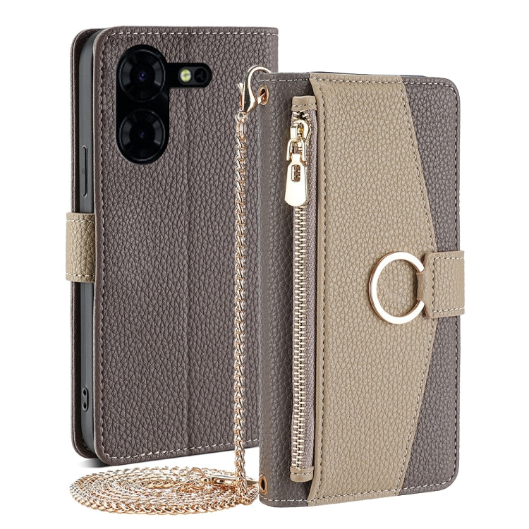 For Tecno Pova 5 Pro Crossbody Litchi Texture Leather Phone Case(Grey) - Tecno Cases by PMC TechLife | Online Shopping South Africa | PMC TechLife | Buy Now Pay Later Mobicred