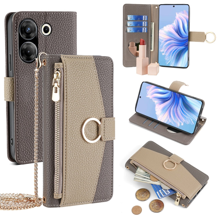 For Tecno Camon 20 Pro 5G Crossbody Litchi Texture Leather Phone Case(Grey) - Tecno Cases by PMC TechLife | Online Shopping South Africa | PMC TechLife | Buy Now Pay Later Mobicred