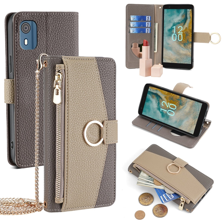 For Nokia C02 TA-1522 Crossbody Litchi Texture Leather Phone Case(Grey) - Nokia Cases by PMC TechLife | Online Shopping South Africa | PMC TechLife | Buy Now Pay Later Mobicred