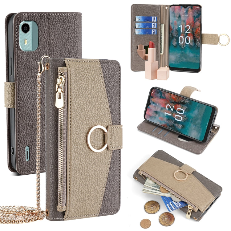 For Nokia C12 Crossbody Litchi Texture Leather Phone Case(Grey) - Nokia Cases by PMC TechLife | Online Shopping South Africa | PMC TechLife | Buy Now Pay Later Mobicred
