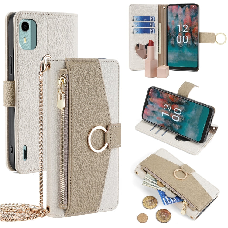 For Nokia C12 Crossbody Litchi Texture Leather Phone Case(White) - Nokia Cases by PMC TechLife | Online Shopping South Africa | PMC TechLife | Buy Now Pay Later Mobicred