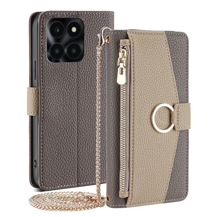 For Honor X6a 4G Crossbody Litchi Texture Leather Phone Case(Grey) - Honor Cases by PMC TechLife | Online Shopping South Africa | PMC TechLife | Buy Now Pay Later Mobicred