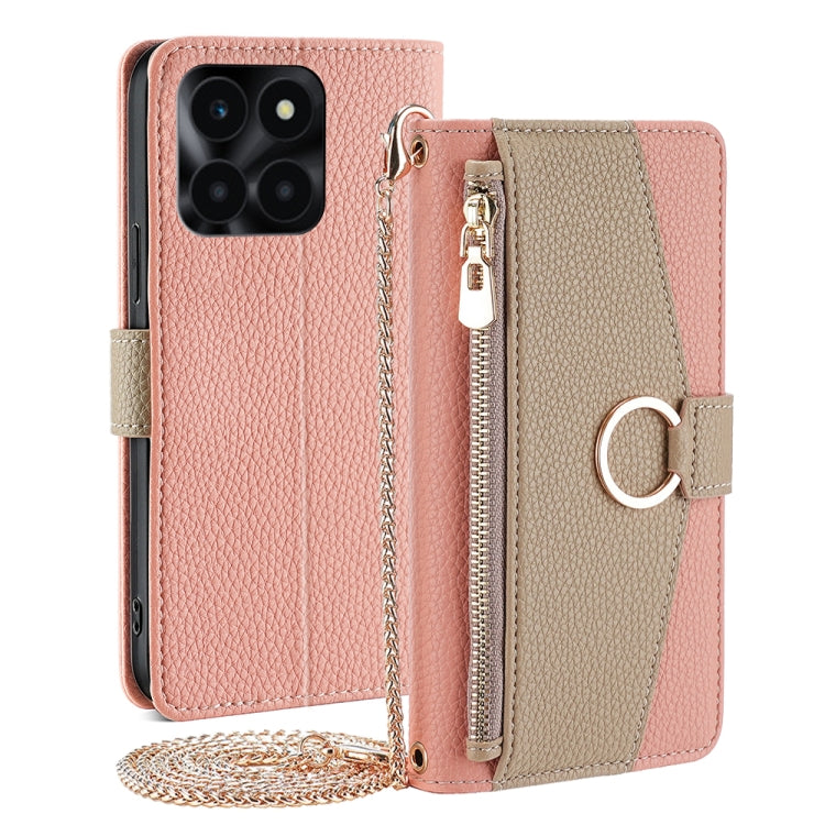 For Honor X6a 4G Crossbody Litchi Texture Leather Phone Case(Pink) - Honor Cases by PMC TechLife | Online Shopping South Africa | PMC TechLife | Buy Now Pay Later Mobicred