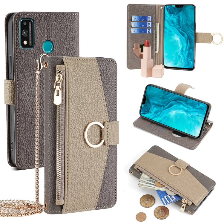 For Honor 9X Lite Crossbody Litchi Texture Leather Phone Case(Grey) - Honor Cases by PMC TechLife | Online Shopping South Africa | PMC TechLife | Buy Now Pay Later Mobicred