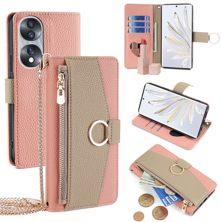 For Honor 70 Crossbody Litchi Texture Leather Phone Case(Pink) - Honor Cases by PMC TechLife | Online Shopping South Africa | PMC TechLife | Buy Now Pay Later Mobicred
