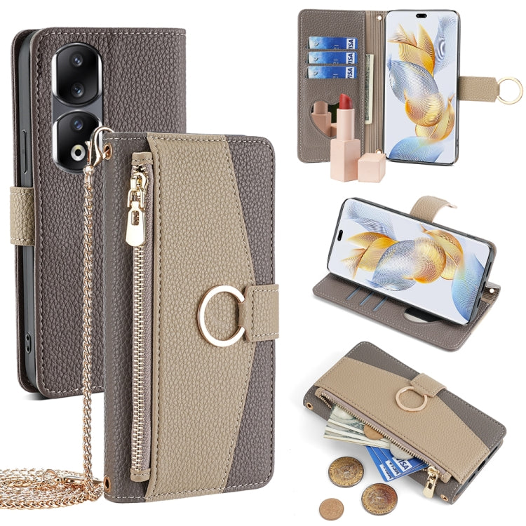 For Honor 90 Pro 5G Crossbody Litchi Texture Leather Phone Case(Grey) - Honor Cases by PMC TechLife | Online Shopping South Africa | PMC TechLife | Buy Now Pay Later Mobicred