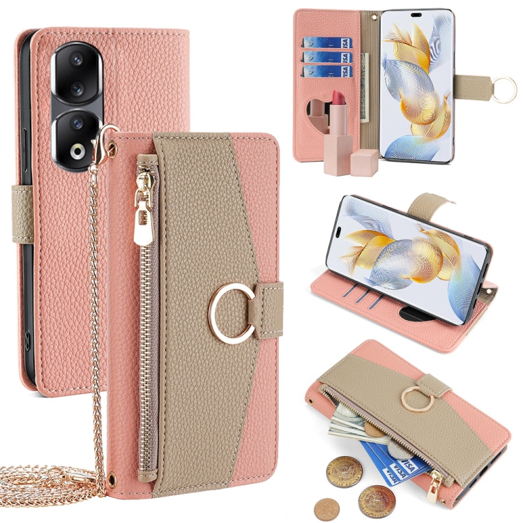 For Honor 90 Pro 5G Crossbody Litchi Texture Leather Phone Case(Pink) - Honor Cases by PMC TechLife | Online Shopping South Africa | PMC TechLife | Buy Now Pay Later Mobicred