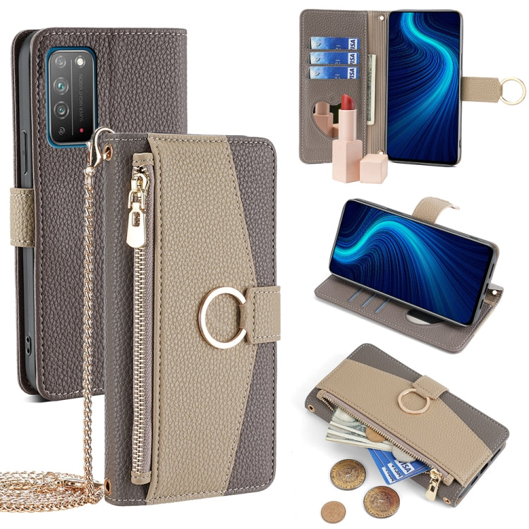 For Honor X10 5G Crossbody Litchi Texture Leather Phone Case(Grey) - Honor Cases by PMC TechLife | Online Shopping South Africa | PMC TechLife | Buy Now Pay Later Mobicred