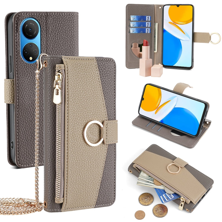 For Honor X7 4G Crossbody Litchi Texture Leather Phone Case(Grey) - Honor Cases by PMC TechLife | Online Shopping South Africa | PMC TechLife | Buy Now Pay Later Mobicred