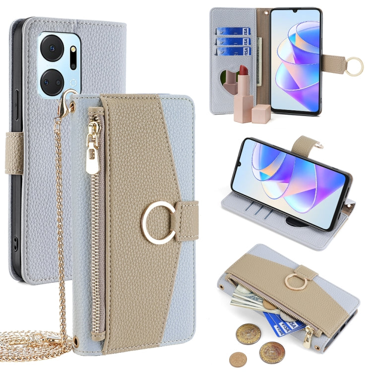 For Honor X7a Crossbody Litchi Texture Leather Phone Case(Blue) - Honor Cases by PMC TechLife | Online Shopping South Africa | PMC TechLife | Buy Now Pay Later Mobicred