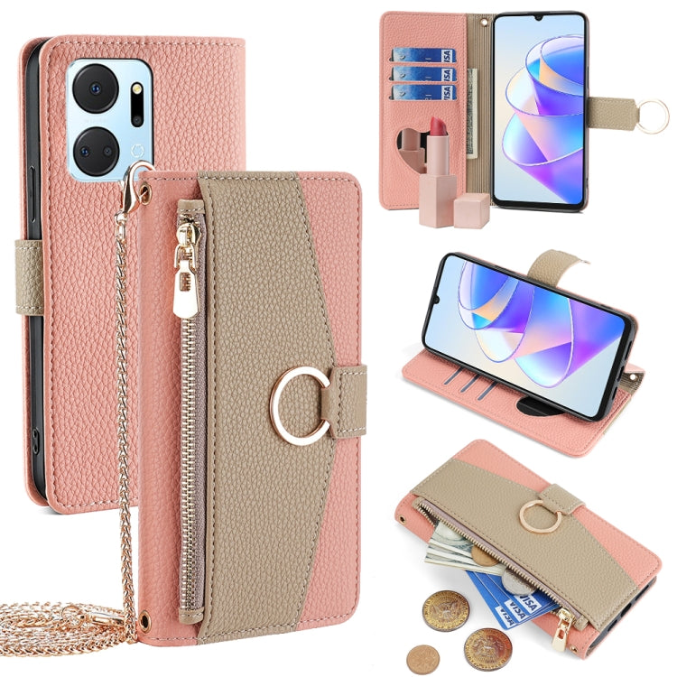 For Honor X7a Crossbody Litchi Texture Leather Phone Case(Pink) - Honor Cases by PMC TechLife | Online Shopping South Africa | PMC TechLife | Buy Now Pay Later Mobicred