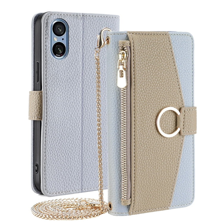 For Sony Xperia 5 V Crossbody Litchi Texture Leather Phone Case(Blue) - Sony Cases by PMC TechLife | Online Shopping South Africa | PMC TechLife | Buy Now Pay Later Mobicred