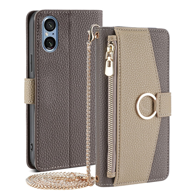 For Sony Xperia 5 V Crossbody Litchi Texture Leather Phone Case(Grey) - Sony Cases by PMC TechLife | Online Shopping South Africa | PMC TechLife | Buy Now Pay Later Mobicred