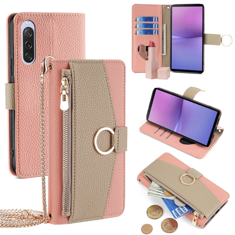 For Sony Xperia 10 V Crossbody Litchi Texture Leather Phone Case(Pink) - Sony Cases by PMC TechLife | Online Shopping South Africa | PMC TechLife | Buy Now Pay Later Mobicred