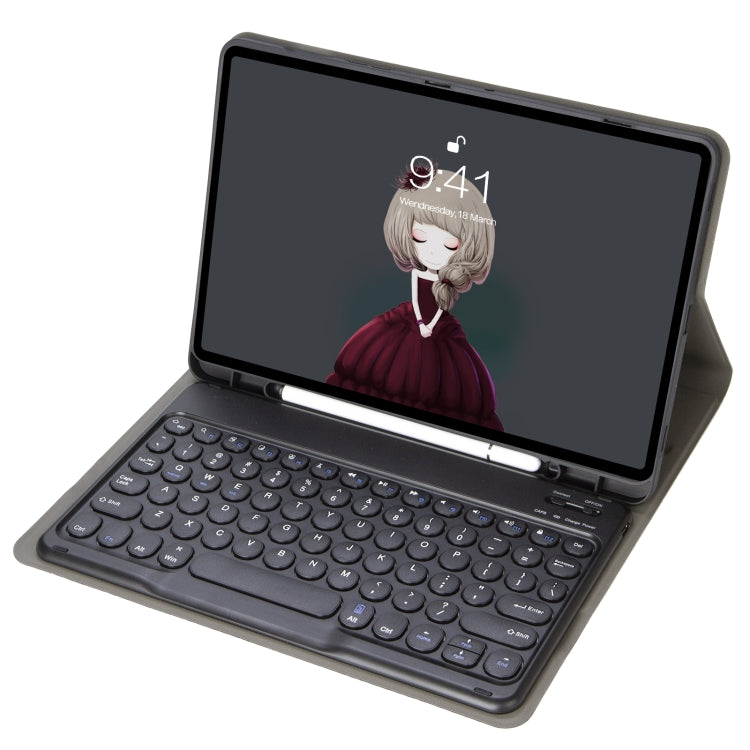For Samsung Galaxy Tab A9+ X210/X215/X215 YA09B Candy Color TPU Round Keycap Bluetooth Keyboard Leather Case with Pen Slot(Black) - Samsung Keyboard by PMC TechLife | Online Shopping South Africa | PMC TechLife