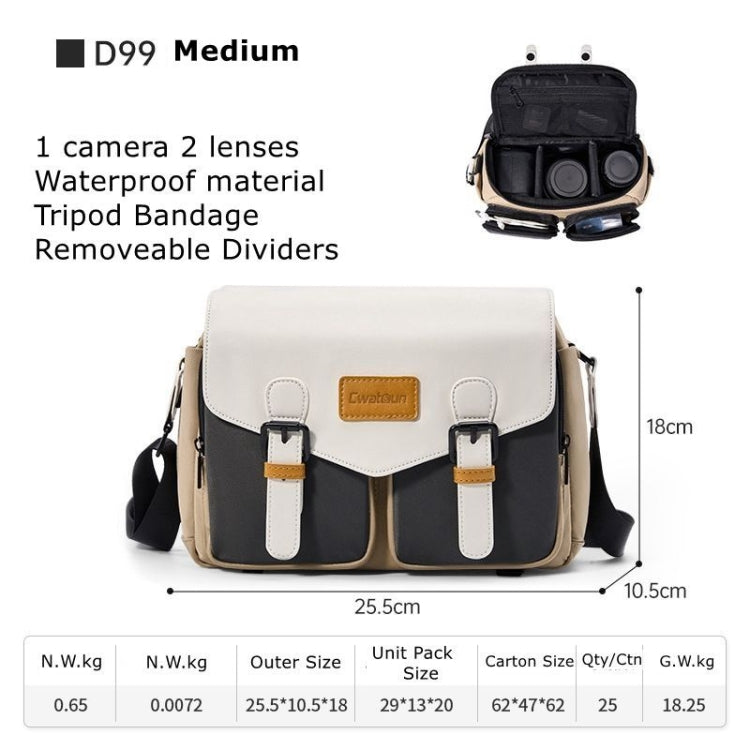 Cwatcun D99 Contrast Color Single Shoulder Camera Bag Outdoor Camera Bag Professional Crossbody Handbag, Size:25.5 x 10.5 x 18cm Medium(Khaki Black) - free shipping - PMC TechLife - Order now!