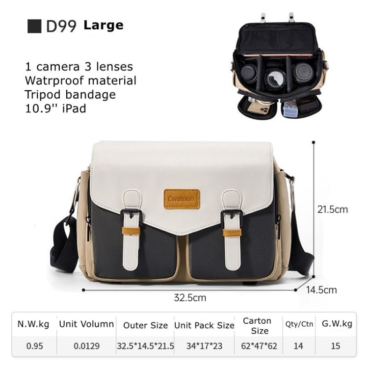 Cwatcun D99 Contrast Color Single Shoulder Camera Bag Outdoor Camera Bag Professional Crossbody Handbag, Size:32.5 x 14.5 x 21.5cm Large(Khaki Black) - free shipping - PMC TechLife - Order now!