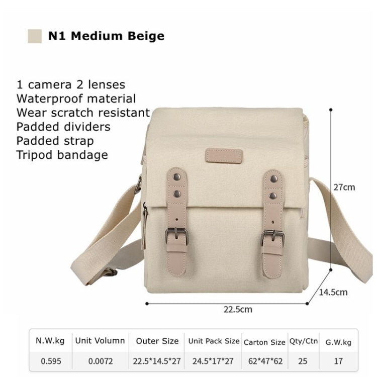 Cwatcun N1 Retro Multifunctional Canvas Water-resistant Digital Camera Photography Bag, Size:22.5 x 14.5 x 27cm Beige - free shipping - PMC TechLife - Order now!