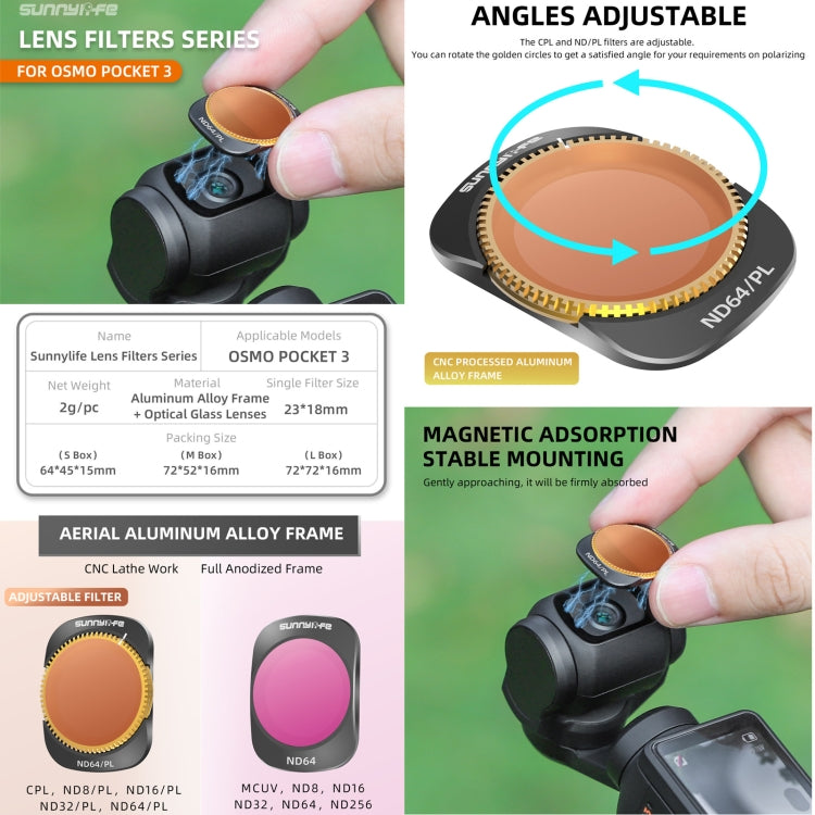 For DJI OSMO Pocket 3 Sunnylife Camera Lens Magnetic Metal Filter, Filter:ND16PL - Lens Accessories by Sunnylife | Online Shopping South Africa | PMC TechLife | Buy Now Pay Later Mobicred