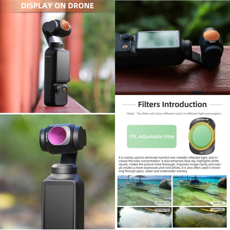 For DJI OSMO Pocket 3 Sunnylife Camera Lens Magnetic Metal Filter, Filter:3 in 1 CPL ND8/16 - free shipping - PMC TechLife - Order now!