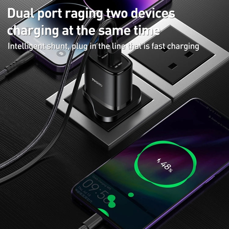 Yesido YC46 PD20W USB-C / Type-C + USB Travel Charger with 1m Type-C to 8 Pin Cable, UK Plug(Black) - free shipping - PMC Jewellery - Order now!