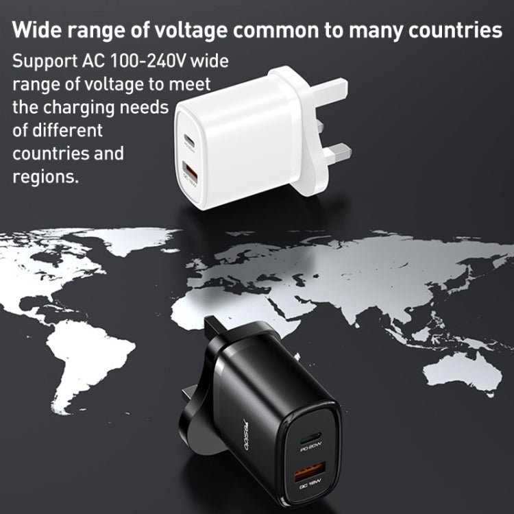Yesido YC46 PD20W USB-C / Type-C + USB Travel Charger with 1m Type-C to 8 Pin Cable, UK Plug(Black) - free shipping - PMC Jewellery - Order now!