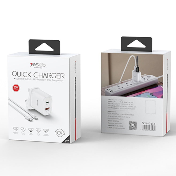 Yesido YC46 PD20W USB-C / Type-C + USB Travel Charger with 1m Type-C to 8 Pin Cable, UK Plug(Black) - free shipping - PMC Jewellery - Order now!