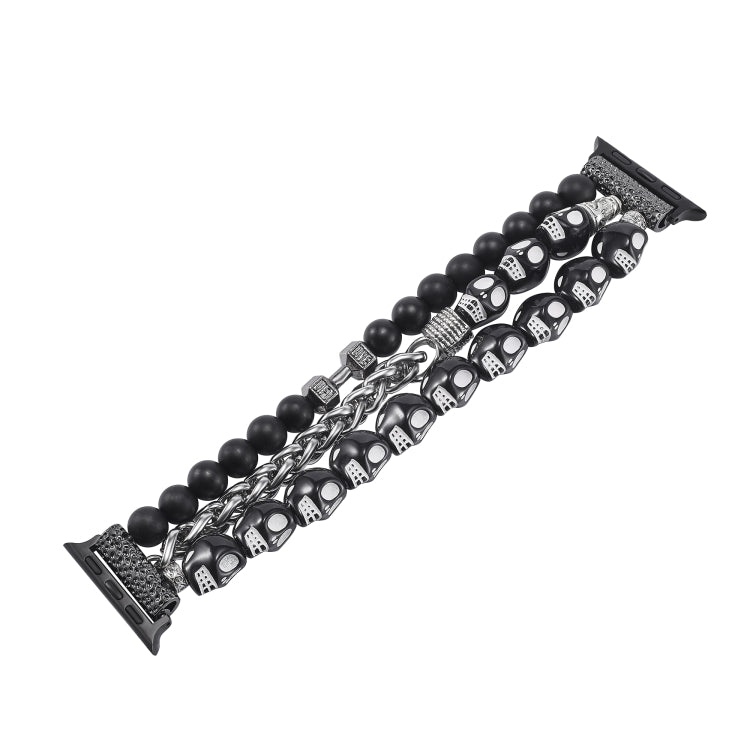 For Apple Watch SE 2023 44mm Skull Beaded Watch Band(Black) - Watch Bands by PMC TechLife | Online Shopping South Africa | PMC TechLife