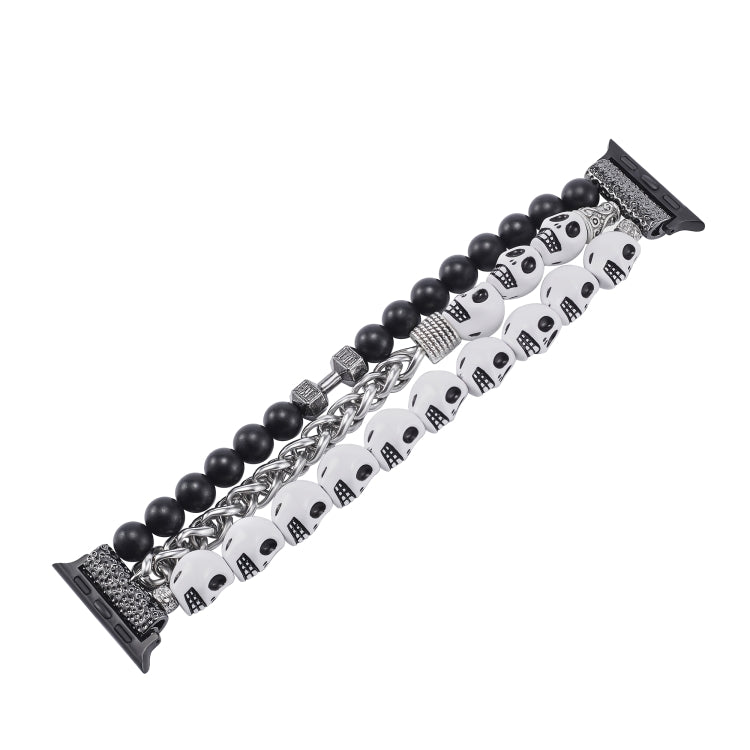For Apple Watch Series 6 44mm Skull Beaded Watch Band(White) - Watch Bands by PMC TechLife | Online Shopping South Africa | PMC TechLife