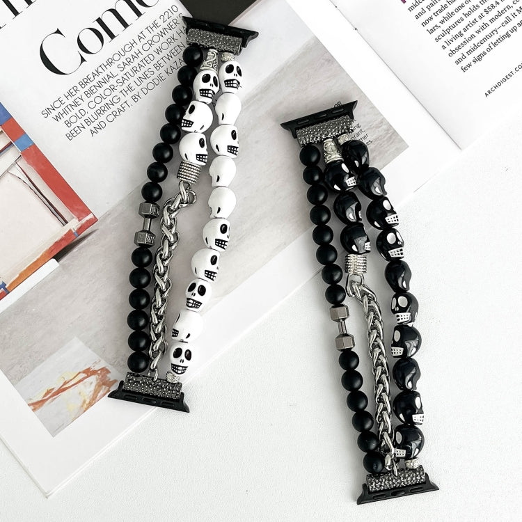 For Apple Watch Series 6 44mm Skull Beaded Watch Band(White) - Watch Bands by PMC TechLife | Online Shopping South Africa | PMC TechLife