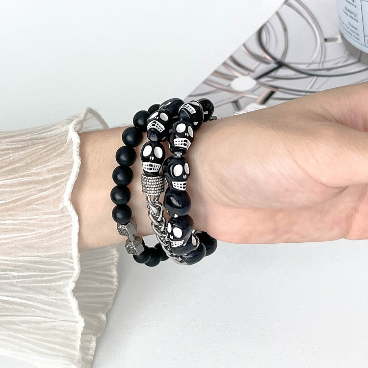 For Apple Watch SE 2023 44mm Skull Beaded Watch Band(Black) - Watch Bands by PMC TechLife | Online Shopping South Africa | PMC TechLife
