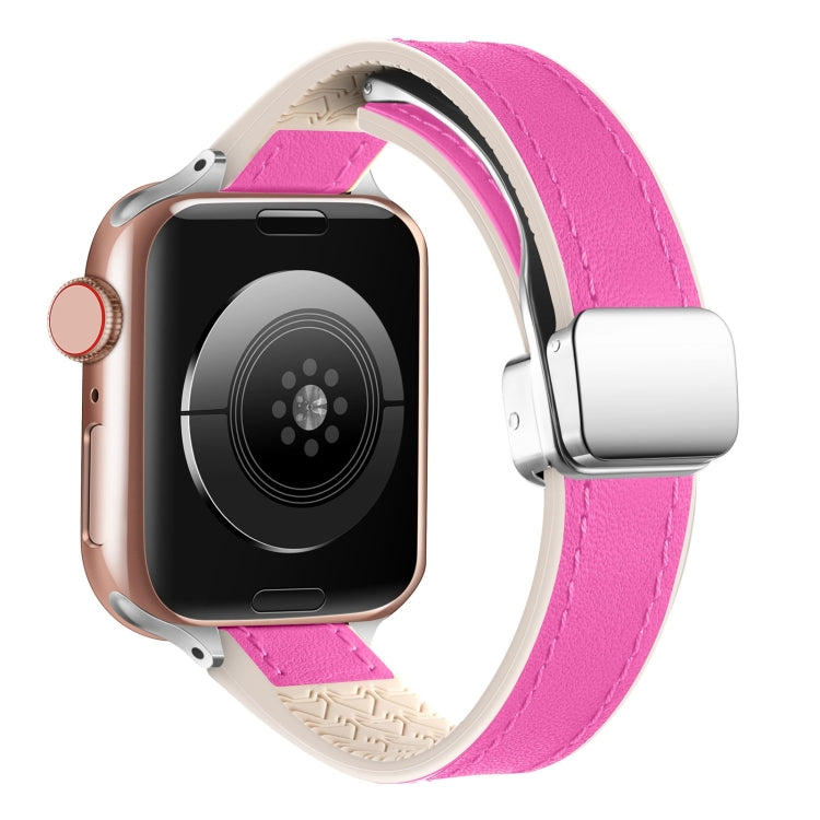 For Apple Watch Ultra 2 49mm Magnetic Folding Leather Silicone Watch Band(Rose Red) - Watch Bands by PMC TechLife | Online Shopping South Africa | PMC TechLife