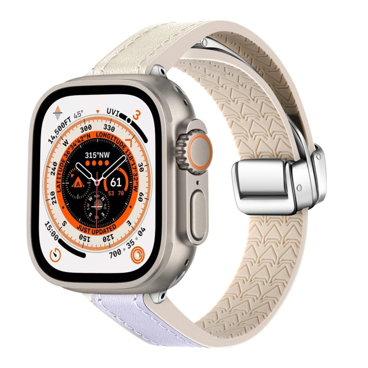 For Apple Watch Ultra 2 49mm Magnetic Folding Leather Silicone Watch Band(Starlight Purple) - Watch Bands by PMC TechLife | Online Shopping South Africa | PMC TechLife | Buy Now Pay Later Mobicred