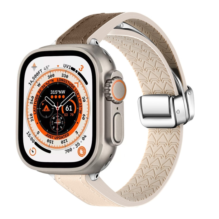 For Apple Watch Ultra 2 49mm Magnetic Folding Leather Silicone Watch Band(Apricot Brown) - Watch Bands by PMC TechLife | Online Shopping South Africa | PMC TechLife | Buy Now Pay Later Mobicred