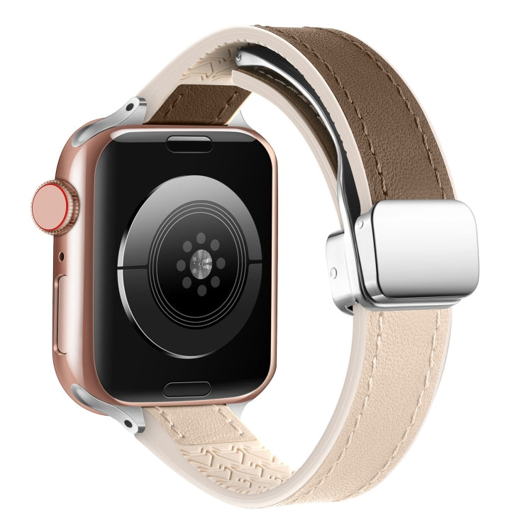 For Apple Watch Series 9 45mm Magnetic Folding Leather Silicone Watch Band(Apricot Brown) - Watch Bands by PMC TechLife | Online Shopping South Africa | PMC TechLife