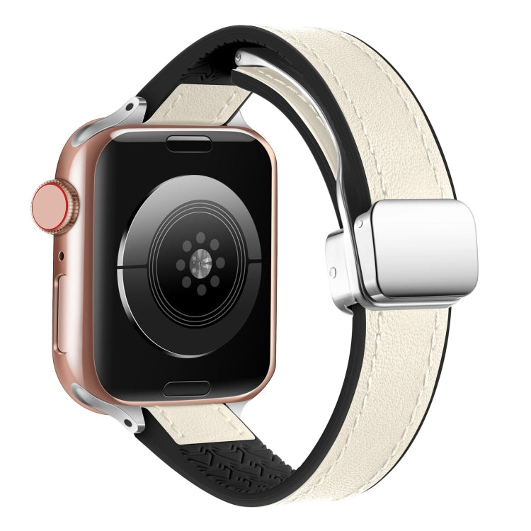 For Apple Watch Series 9 41mm Magnetic Folding Leather Silicone Watch Band(Starlight White) - Watch Bands by PMC TechLife | Online Shopping South Africa | PMC TechLife