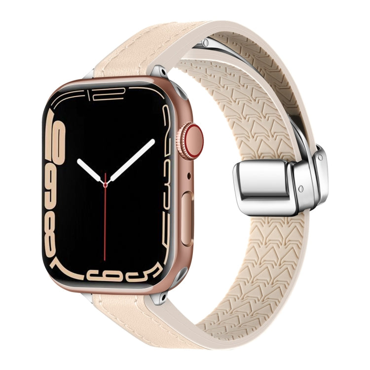 For Apple Watch Series 9 41mm Magnetic Folding Leather Silicone Watch Band(Apricot) - Watch Bands by PMC TechLife | Online Shopping South Africa | PMC TechLife