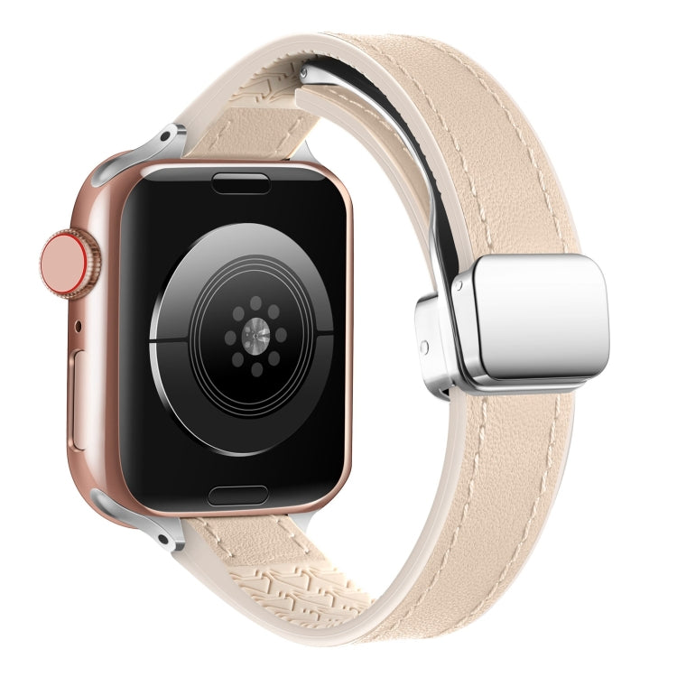 For Apple Watch Series 9 41mm Magnetic Folding Leather Silicone Watch Band(Apricot) - Watch Bands by PMC TechLife | Online Shopping South Africa | PMC TechLife