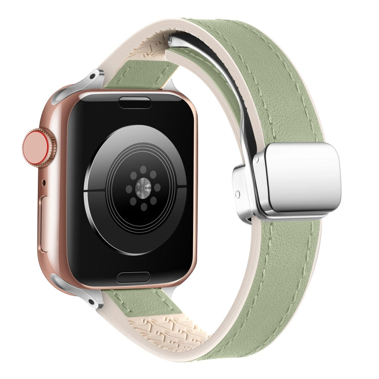For Apple Watch Ultra 49mm Magnetic Folding Leather Silicone Watch Band(Grass Green) - Watch Bands by PMC TechLife | Online Shopping South Africa | PMC TechLife