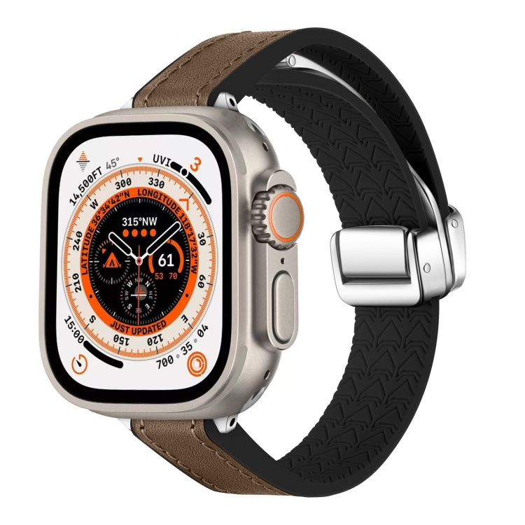 For Apple Watch Ultra 49mm Magnetic Folding Leather Silicone Watch Band(Dark Brown) - Watch Bands by PMC TechLife | Online Shopping South Africa | PMC TechLife