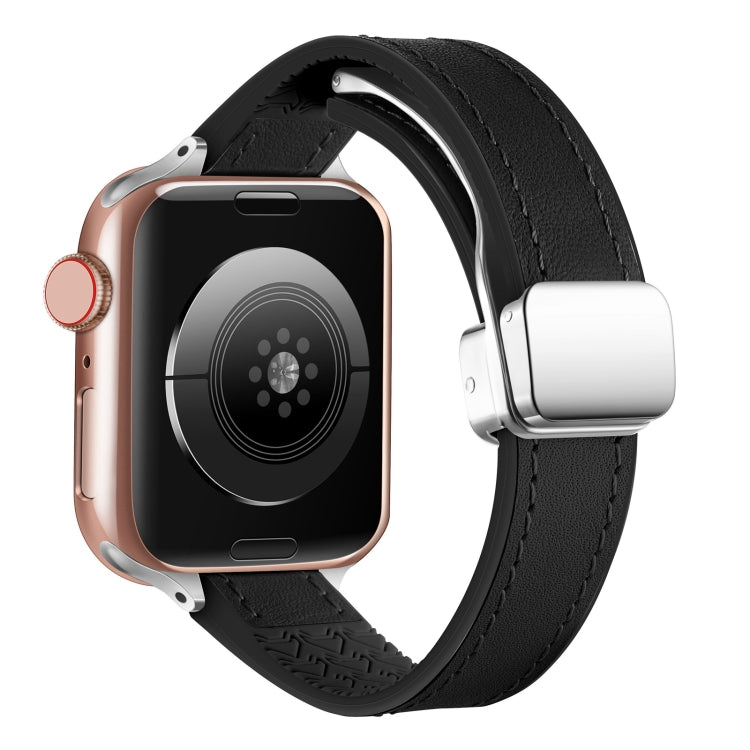 For Apple Watch Ultra 49mm Magnetic Folding Leather Silicone Watch Band(Napa Black) - Watch Bands by PMC TechLife | Online Shopping South Africa | PMC TechLife | Buy Now Pay Later Mobicred