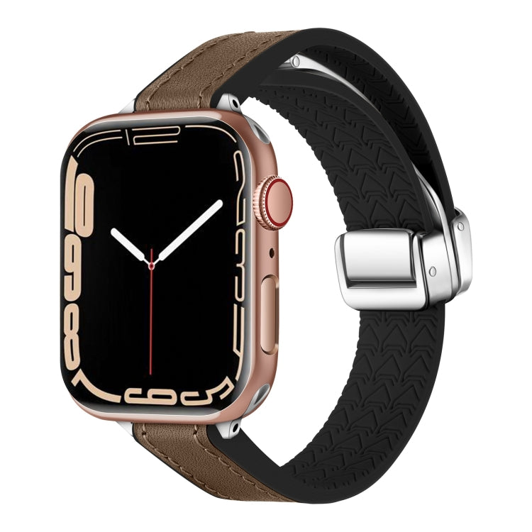 For Apple Watch SE 2022 40mm Magnetic Folding Leather Silicone Watch Band(Dark Brown) - Watch Bands by PMC TechLife | Online Shopping South Africa | PMC TechLife