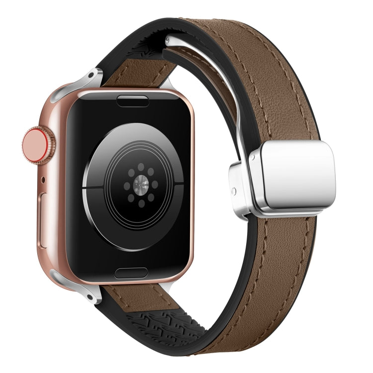 For Apple Watch SE 2022 40mm Magnetic Folding Leather Silicone Watch Band(Dark Brown) - Watch Bands by PMC TechLife | Online Shopping South Africa | PMC TechLife