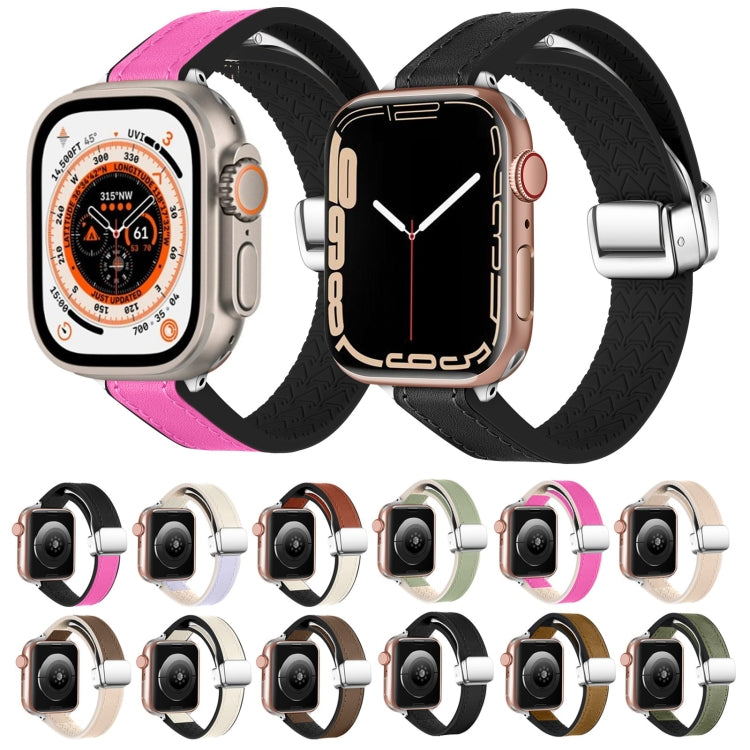 For Apple Watch Ultra 2 49mm Magnetic Folding Leather Silicone Watch Band(Napa Black) - Watch Bands by PMC TechLife | Online Shopping South Africa | PMC TechLife | Buy Now Pay Later Mobicred