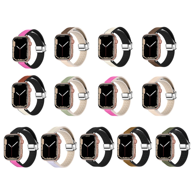 For Apple Watch SE 2023 40mm Magnetic Folding Leather Silicone Watch Band(Rose Pink on Black) - Watch Bands by PMC TechLife | Online Shopping South Africa | PMC TechLife