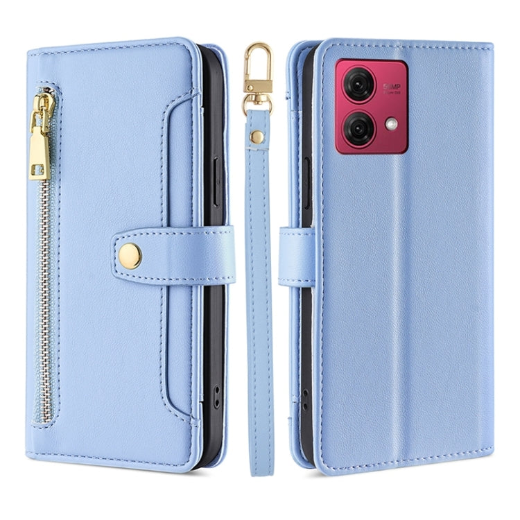 For Motorola Moto G84 5G Lite Sheep Texture Cross-body Zipper Wallet Leather Phone Case(Blue) - Motorola Cases by PMC TechLife | Online Shopping South Africa | PMC TechLife | Buy Now Pay Later Mobicred